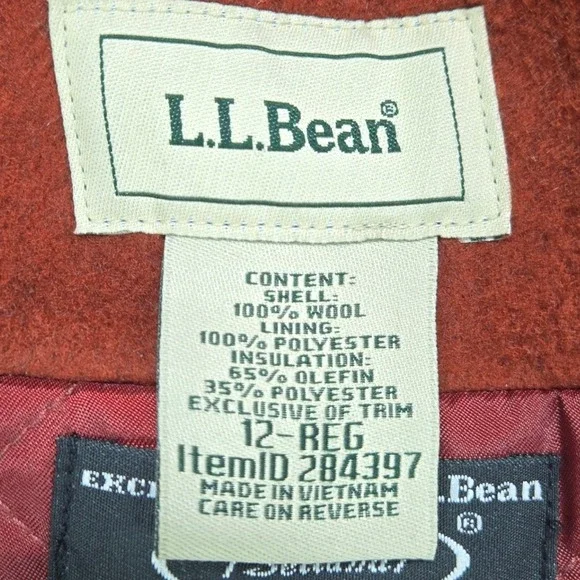 LLBean Bellandi Red Italian Wool Hooded Toggle Coat Womens Size 12 3M Thinsulate - Picture 5 of 10